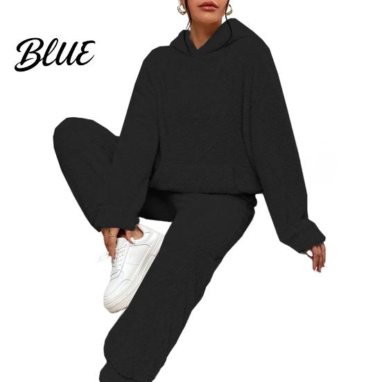 Stylish Women Loungewear Women's Fuzzy Fleece Pajamas Set Winter Plush Pullover Hoodies Texture And Pants Lounge Fluffy 2 Piece Sleepwear Hooded