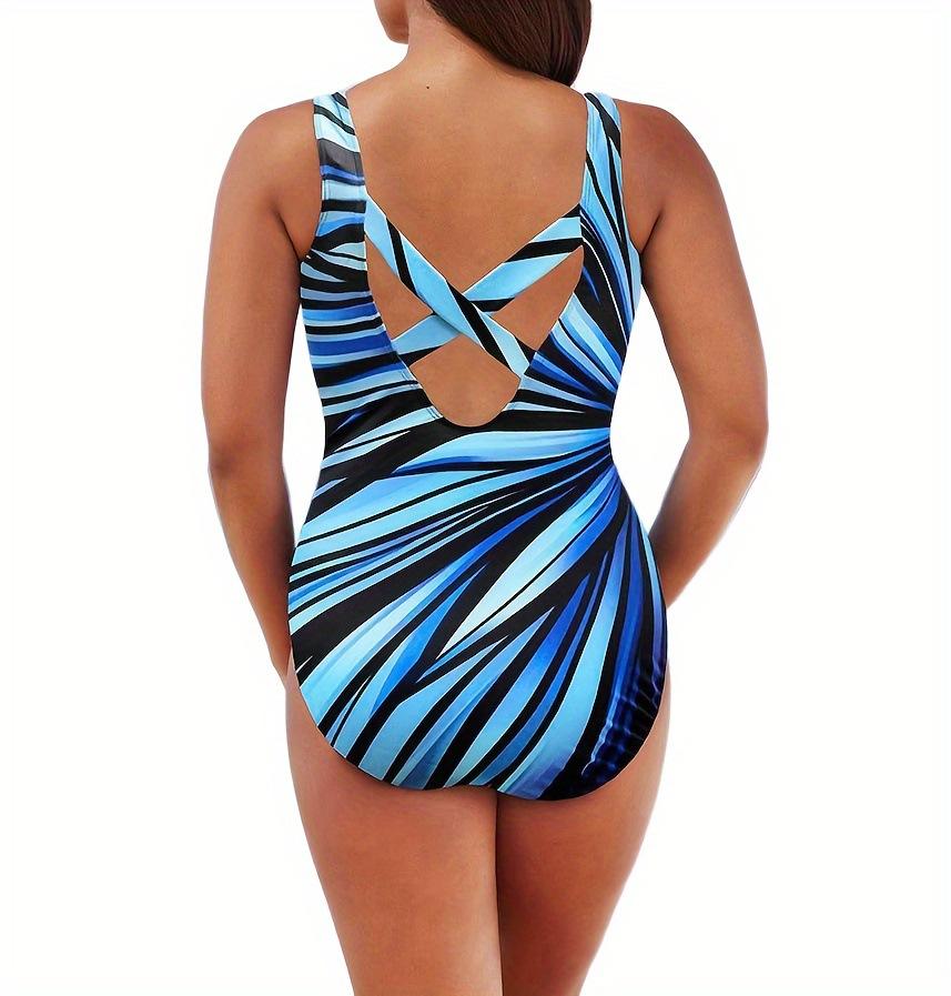 Large size one-piece swimsuit rainbow stripe positioning printed bikini fat woman swimsuit style