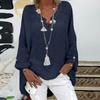 Womens Cotton Linen V Neck Long Sleeve Button Blouse