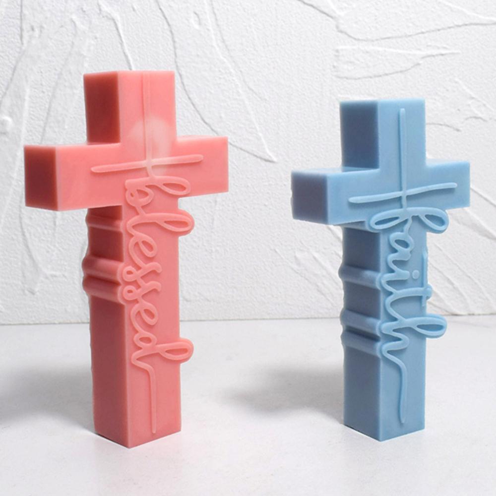 Easter Cross Silicone Candle Mold Resin Gypsum Making Tools DIY Scented Candle Mould Home Decor Handmade 3D Relief Letters Gifts