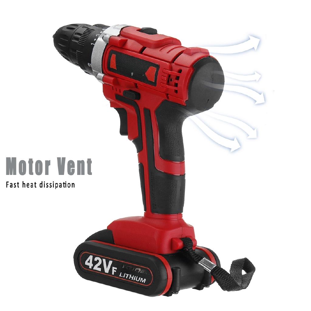 Parafusadeira Furadeira Elétrica Sem Fio 25+1 Torque Luz de Trabalho LED com 2 Baterias 42V