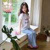 Girls' Summer Cartoon Print Short Sleeve & Plaid Wide-Leg Pants Set