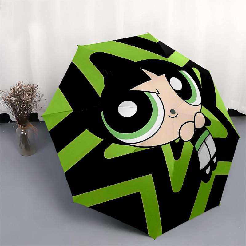 Powerpuff Girls, Buttercup- Automatic Opening and Closing, 8-rib Structure Portable Umbrella, Suitable for Men and Women in All Seasons - Pe