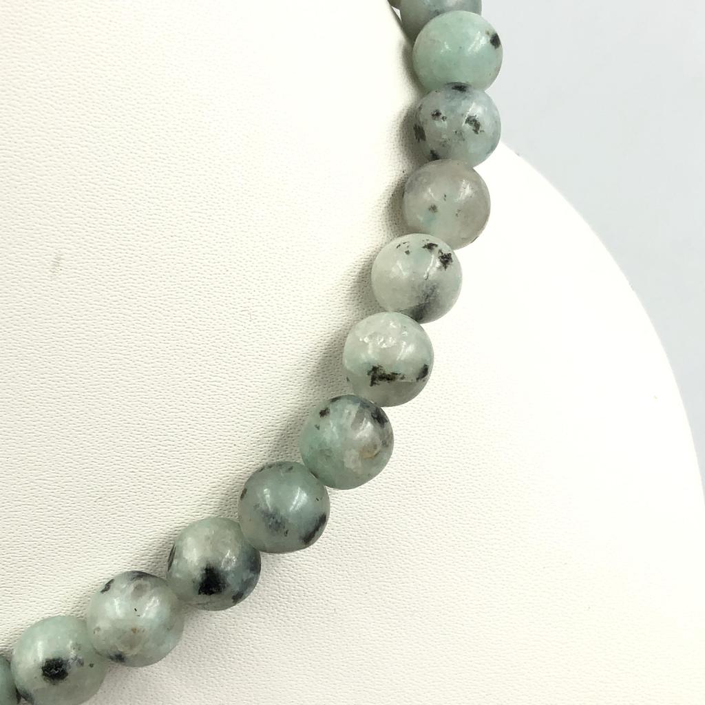Collana con Perle Rotonde in Pietra Naturale di Diaspro Kiwi 8mm Regolabile 17-20" Choker con Perline Per Lei 8BN-52