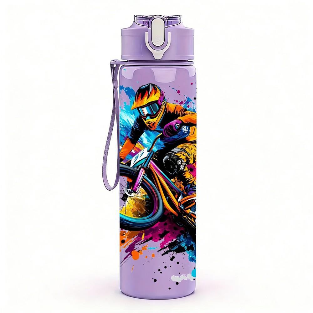 1PC Graffiti Bicycle Colorful Street Art Print 750ml Color Plastic Sports Water Bottle Leakproof Flip Straw Lid Suitable for Sports Office Home Use