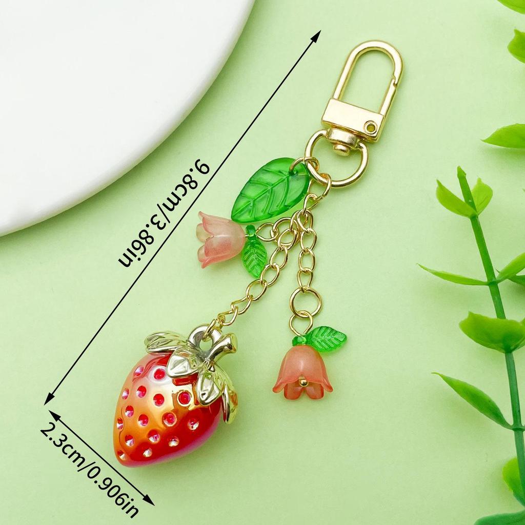 3D Strawberry Keychain: Fashionable Resin Fruit Bag & Car Ornament for Women