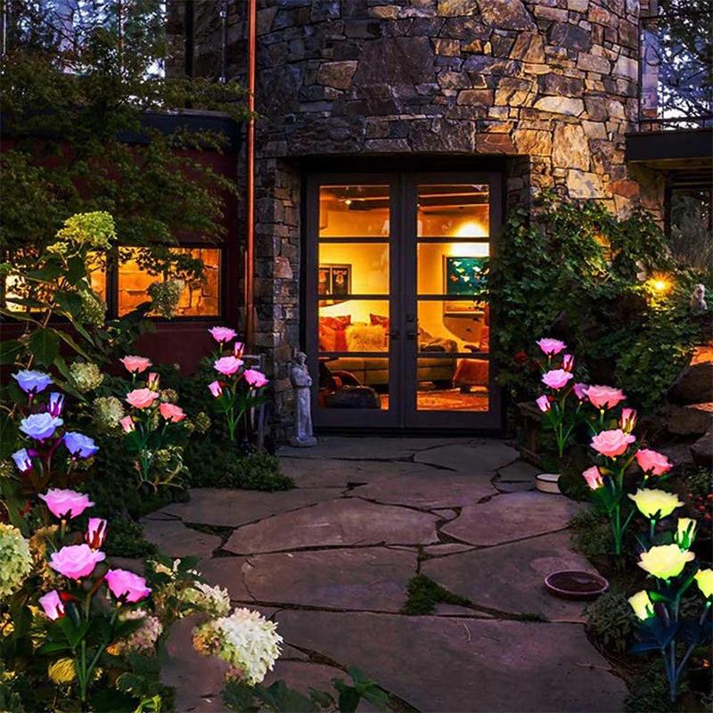 5 Head Rose Flower Solar Lawn Lamp LED Lights Outdoor Solar Garden Lights for Yard Patio Garden Camping Wedding Party Decor