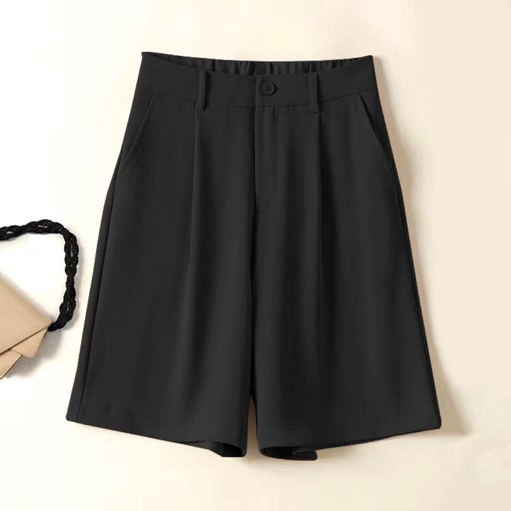 

Летние белые, черные костюмные шорты, женские широкие шорты с высокой талией, женские повседневные полубрюки, свободные шорты до колена, женские M чёрный