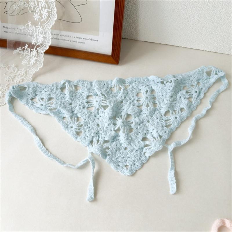 Lace Crochet Flower Triangled Scarf Head Wrap Lightweight Breathable Knit Hair Bandana Delicate Style Photography Accessory