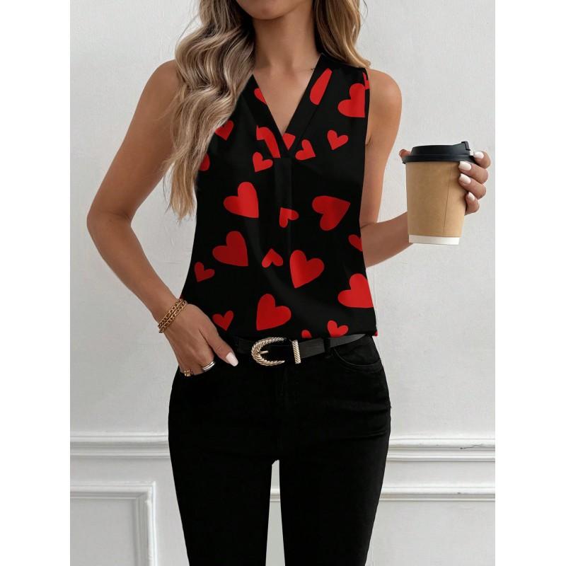 Womens Vintage Floral Print Sleeveless V-Neck Top Comfortable Casual Blouse Soft Cotton-Like Fabric 2025
