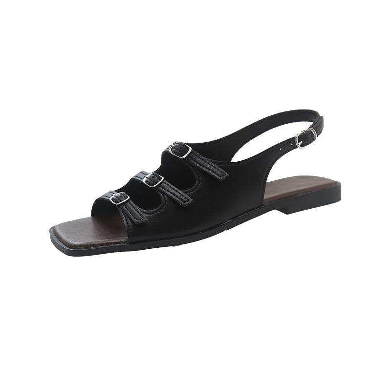 

2025 new retro beach seaside travel soft flat Roman shoes fashion sandals women summer word sandals women 39 чорний