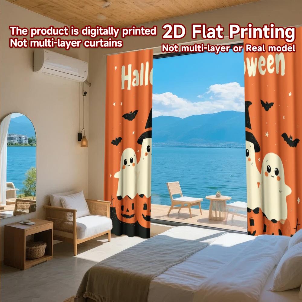 2D FLAT PRINTING 2pcs Curtains (Without Rod) Halloween Ghosts and Pumpkins April Fools is Day Festival Popular Curtains&Drapes
