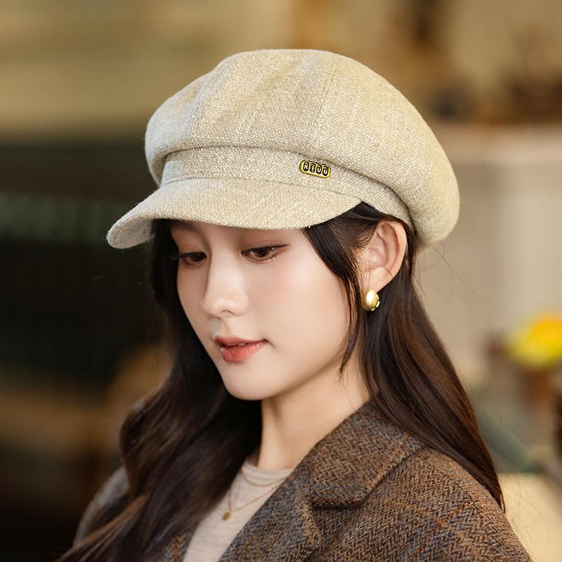 New British Style Hat for Women Showing Their Faces Little Duckball Cap Warm Painter Newspaper  Baby Hat  Casual and Versatile Octagonal Hat
