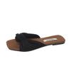 Suede Cool Slippers Women's Summer New Outer Wear Fairy Wind Square Head Flat Bottom One-word Drag Beach Slippers Large Size Women's Shoes