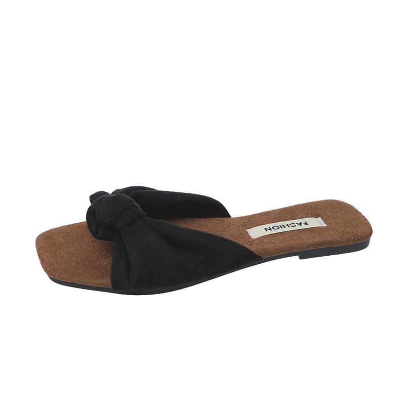 Suede Cool Slippers Women's Summer New Outer Wear Fairy Wind Square Head Flat Bottom One-word Drag Beach Slippers Large Size Women's Shoes