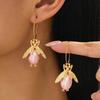 Vintage Mid‑Century Bee Long Hoop Earrings for Women, Pink Imitation Pearl Drop Ear Jewelry, Elegant Light‑Luxury Accessory for Banquet&Birthday Gift
