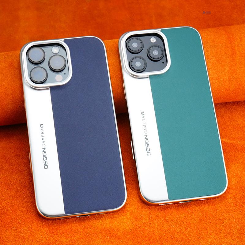 Applicable to Apple 16promax mobile phone case, new iPhone15 all-inclusive anti-drop 14 Internet celebrity electroplated male leather case