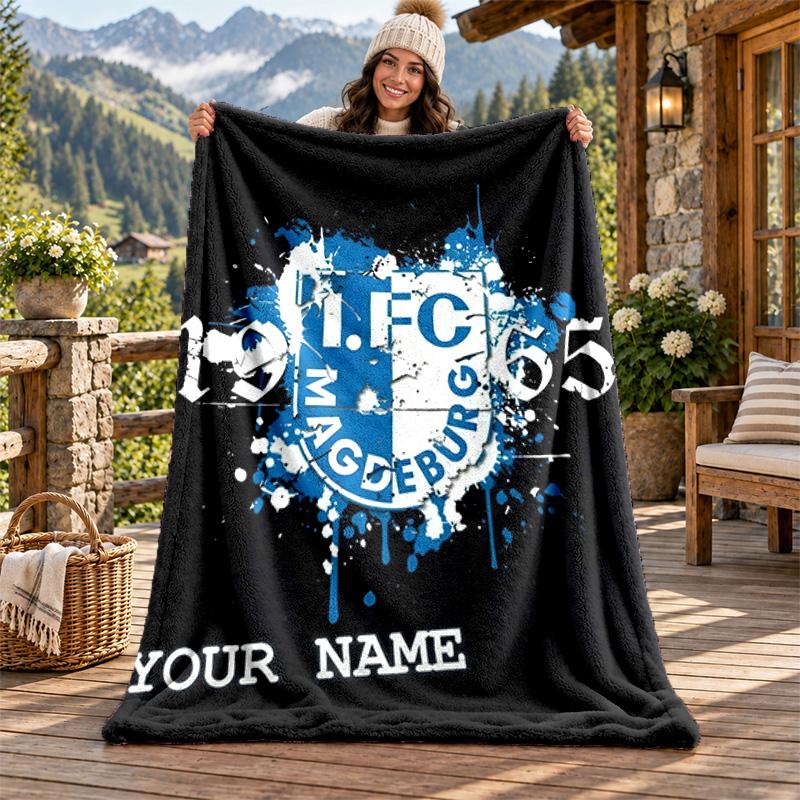 1.FC Magdeburg Personalizowany Flanelowy Koc z Imieniem Miękki Ciepły Pluszowy Koc Kocyk Personalizowany Prezent dla Rodziny Przyjaciół