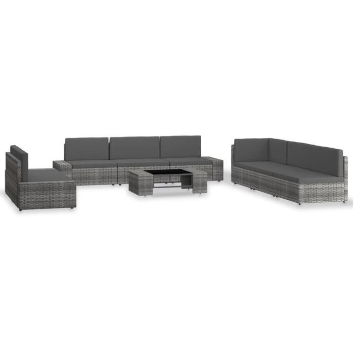 VidaXL Salon de jardin 9 pcs Résine tressée Gris