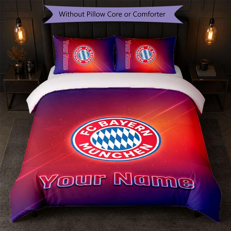 Set Biancheria da Letto Personalizzato Bayern Monaco con Nome Testo 1 Copripiumino+2 Federe Logo Calcio Regalo Personalizzato per Occasioni Speciali Decorazione Camera da Letto