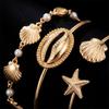 5 Pcs/Set Simple Metal Shell Starfish Open Bangles for Women Boho Summer Stackable Cuff Bracelet Seaside Beach Party Jewelry