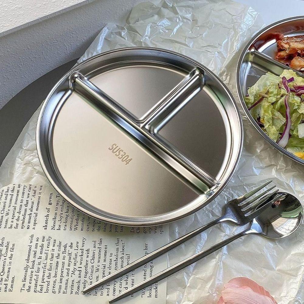304 Stainless Steel Divided Plates 9" Inch Food Trays Salad Barbecue Plate  for Adults Kids