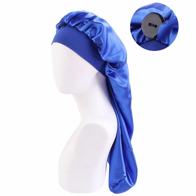 Custom Satin Long Reversible Braid Adjustable Silk Satin Sleeping Bonnet With Button