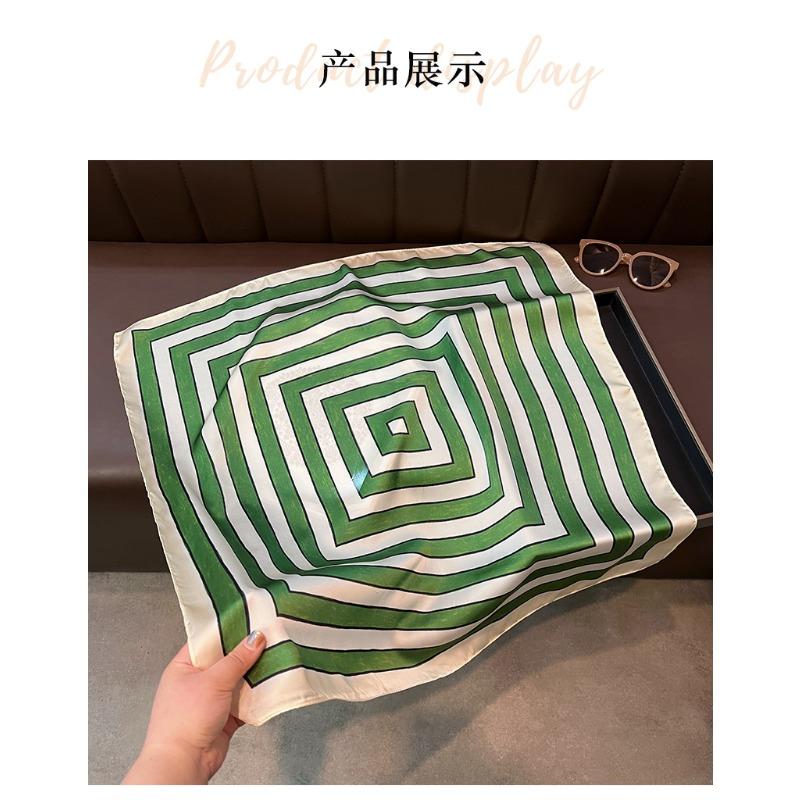 Korean Style Green Geometric Stripe Silk Scarf Women Summer Sun Protection Shawl Multi Functional Headscarf