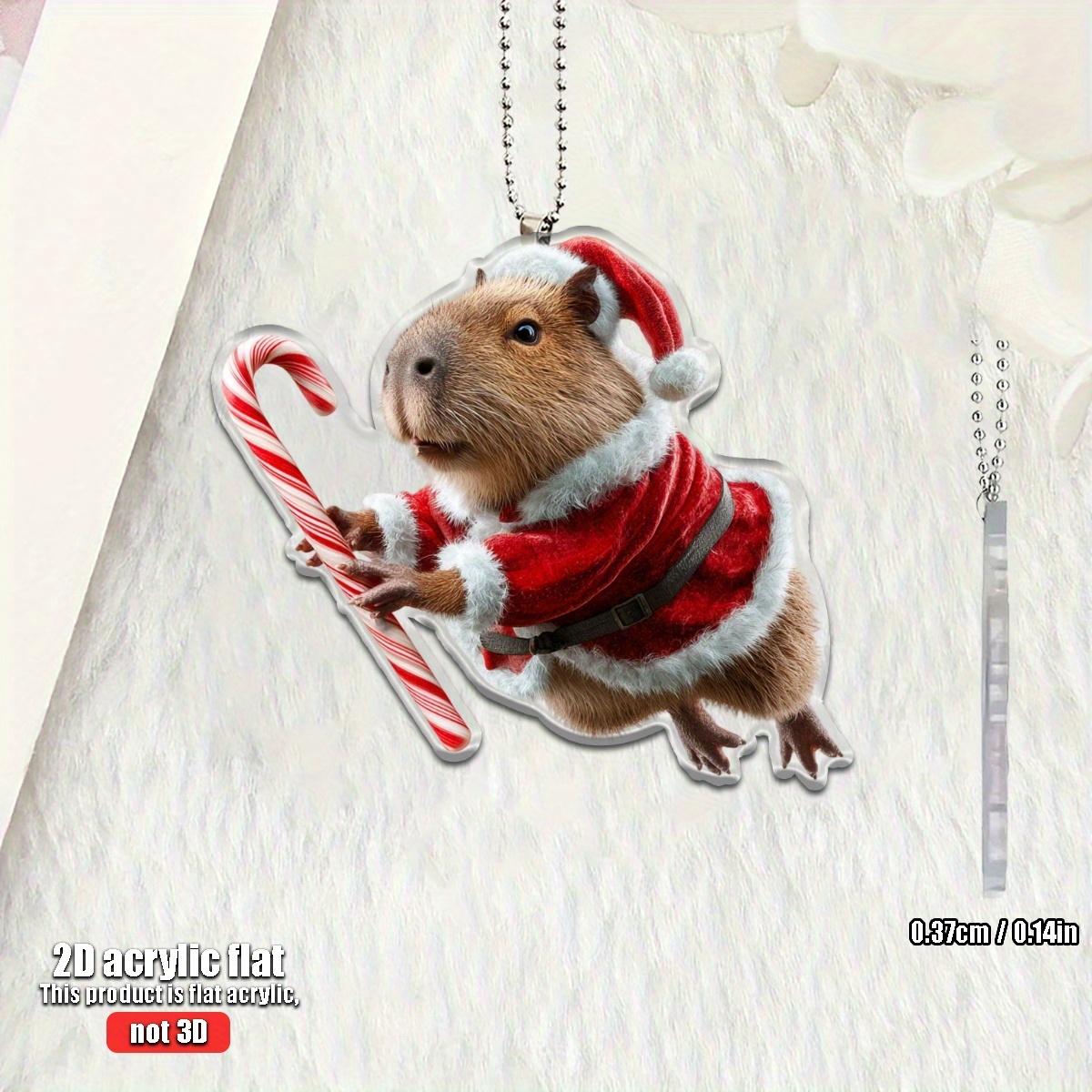 1/4 2D Plane Little Capybara Holding Cane Candy Suitable for Car Home Festival Decoration Christmas Tree Pendant Christmas Gift