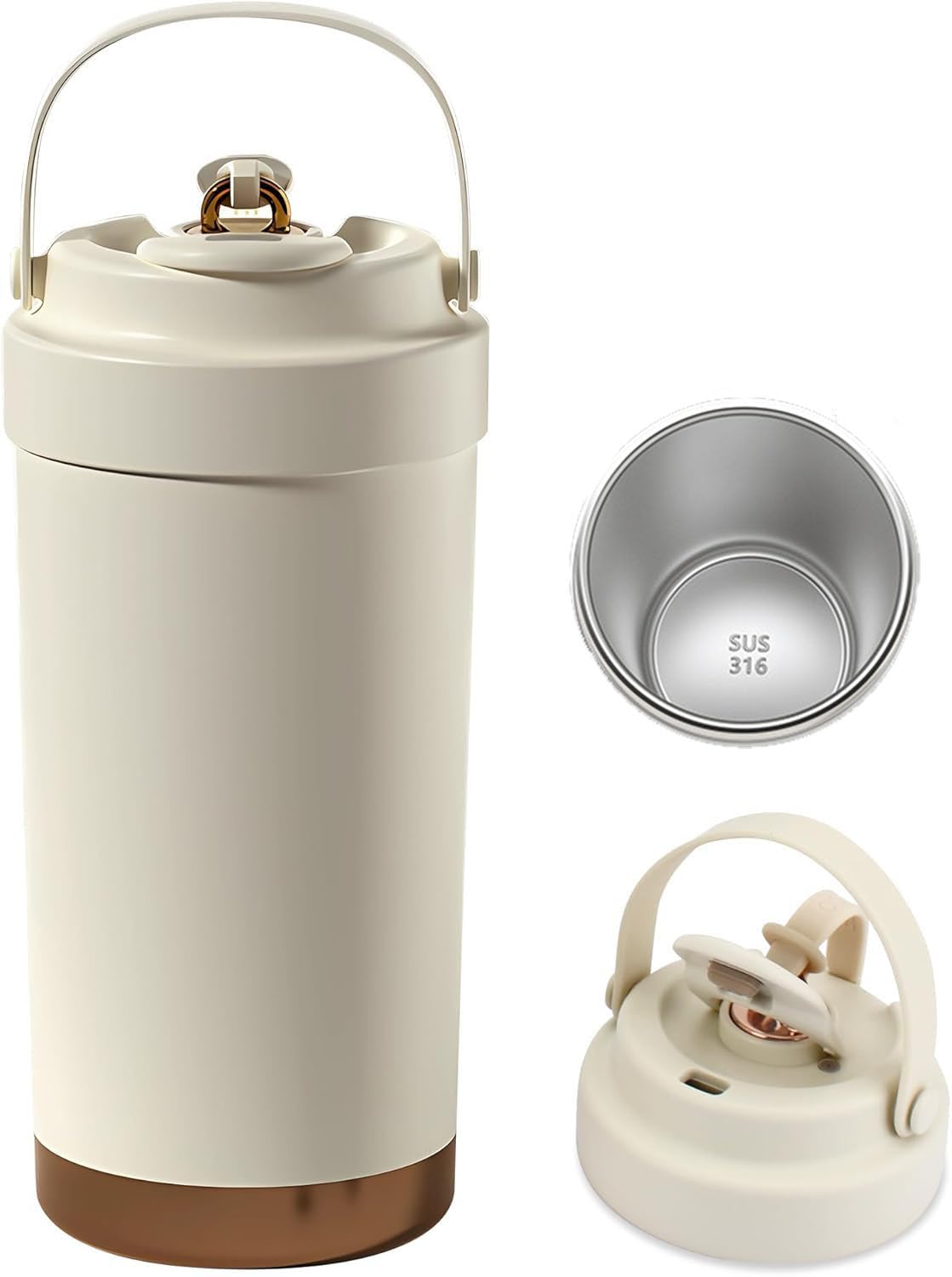 

Ceramic Tumbler with Water Bottle with Large Vacuum Ceramic Keeps Drinks Cold Straw, Lid, Capacity, Portable, Coffee, Insulated, Coating, Spill-Proof, бежевый