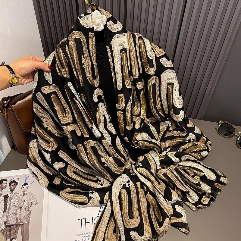 

Осень и Зима Хлопок и Лен Ручной Шарф Геометрический Принт Буквами Шелковый Шарф Мужской и Женский Шаль Модный 180*90cm