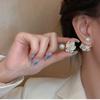 White Shell Flower Pearl Stud Earrings For Women Ball Double Side Elegant Earrings Set Exquisite Vintage Fashion Jewelry