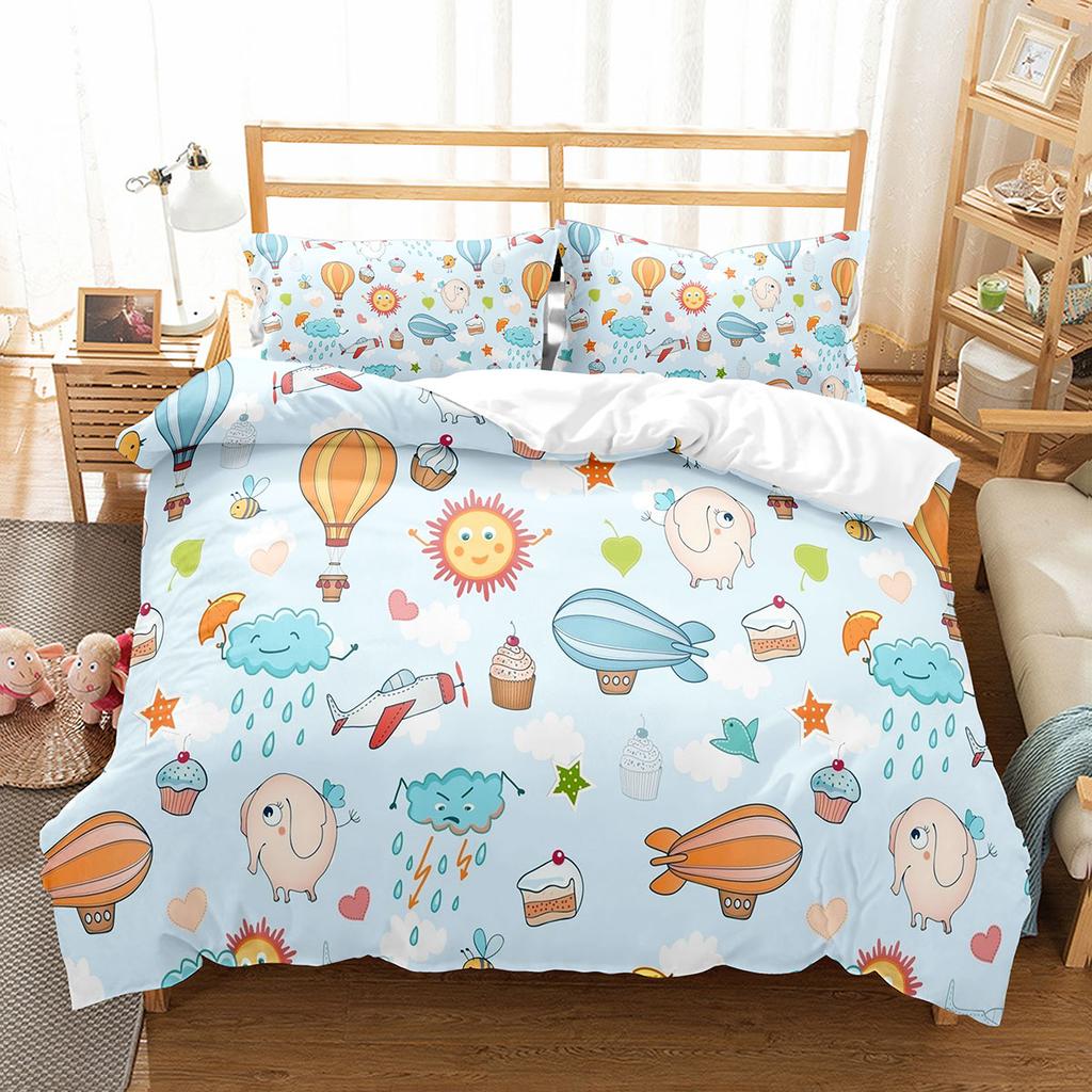 Air Balloon Duvet Cover Collection Single King Cartoon Animal Bedding Collection Cute Sika Deer Elephant Comforter Cover For Kids Teens