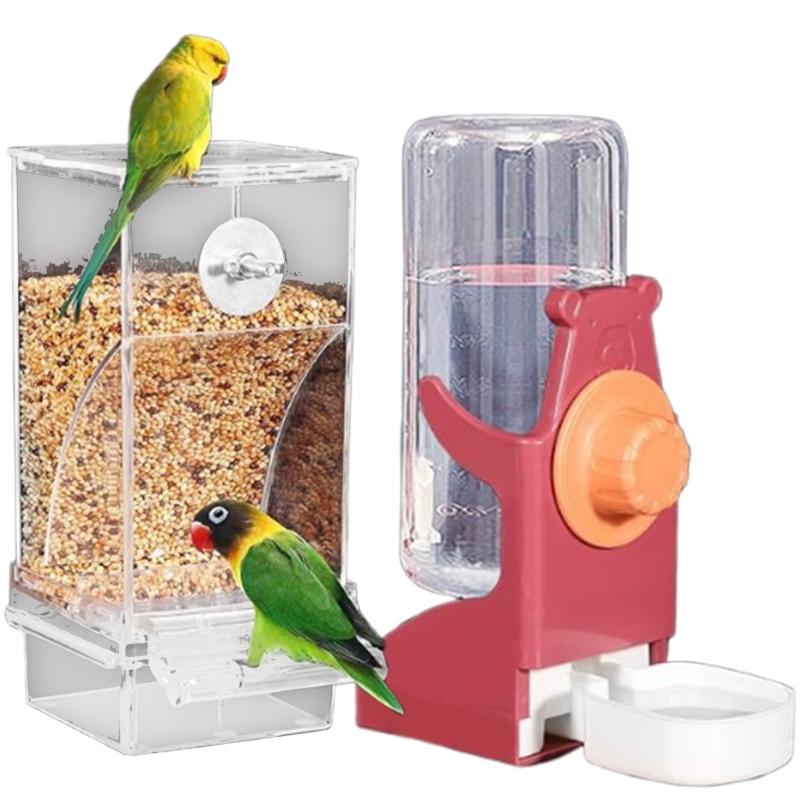 Pack of 2 Automatic Bird Feeder Water Dispenser Set for Parrots Cockatiels Pet Birds Easy Installation