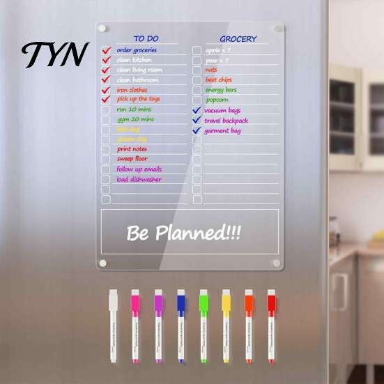 Magnetic Memo Pad for Kitchen Acrylic Planning Board, Dry Erase Notepad Board Fridge, Erasable Writing with Markers Clear Monthly Weekly Daily