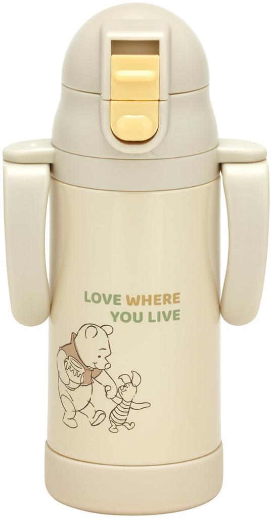 Skater Stainless Steel Water Bottle with Baby Disney Winnie the Pooh Piglet 2-Way Straw, 350ml, Mug, Pooh, & Design, STWM3N-A