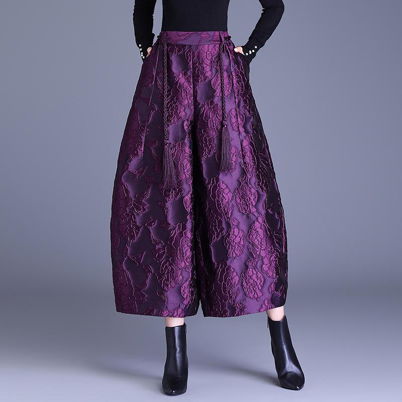 

Elegant Retro Chinese Style Plus Size Casual Slimming Bloomers for Middle-Aged Women L