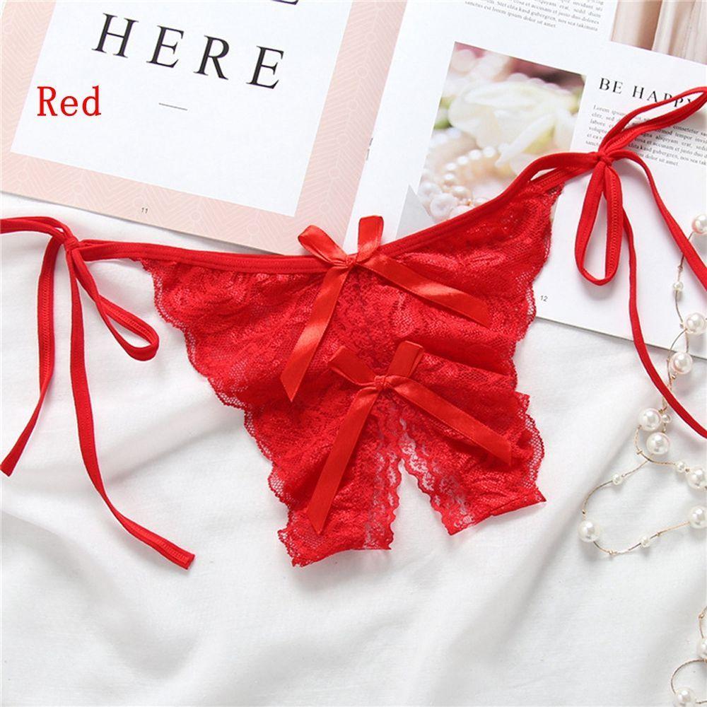 Nightwear Sleepwear Bowknot Lace G-string Crotchless Underwear Open Crotch Sexy Bondage Panties