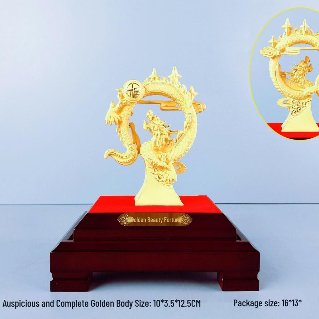 Flocked Gold Dragon Zodiac Ornament for Year of the Dragon - Wealth-Attracting Decoration and Business Gift