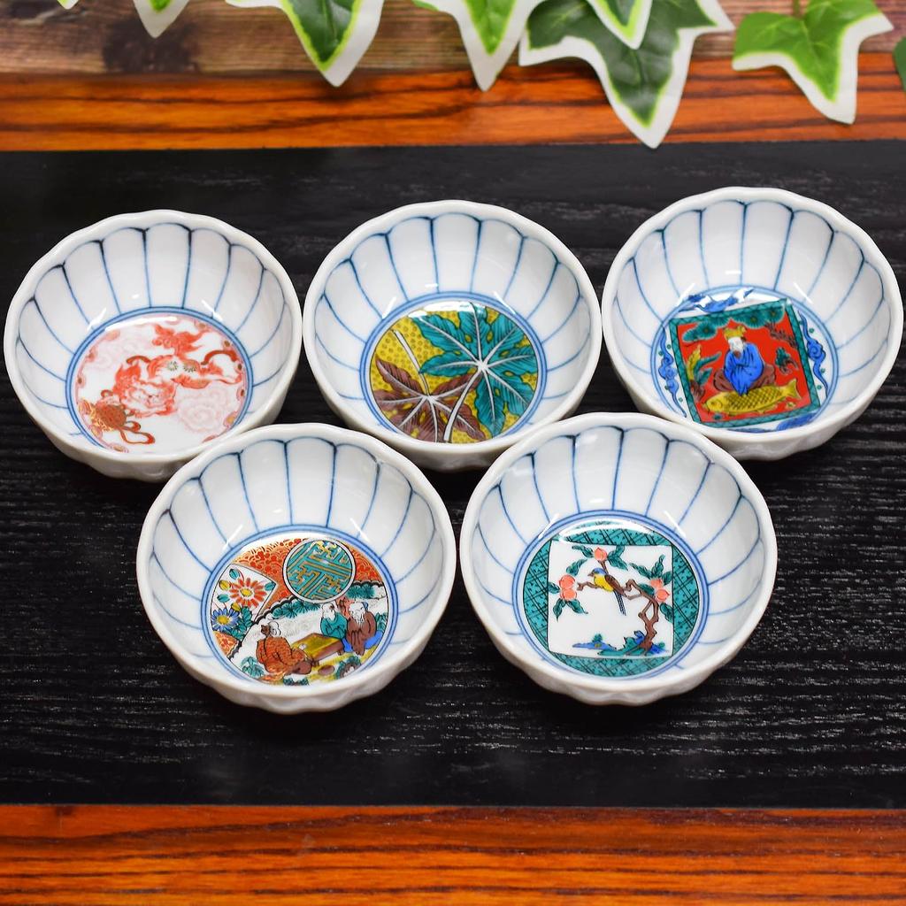 Waza No Kura Stylish Kutani Ware Small Bowl Set of 5 Period Painting Pottery Luxury Brand Japanese Tableware Serving Plate Made In Japan