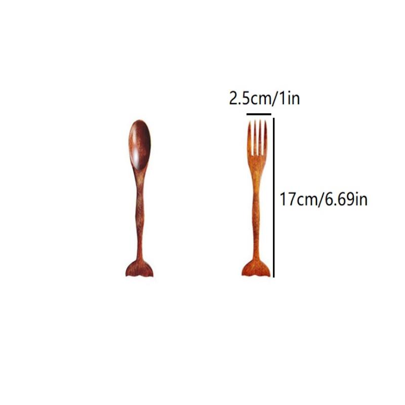 

2Pcs Marine Style Cutlery Set Handcrafted Nanwood Fishtail Handle Spoon And Fork for Dessert Salad Elegant Tableware