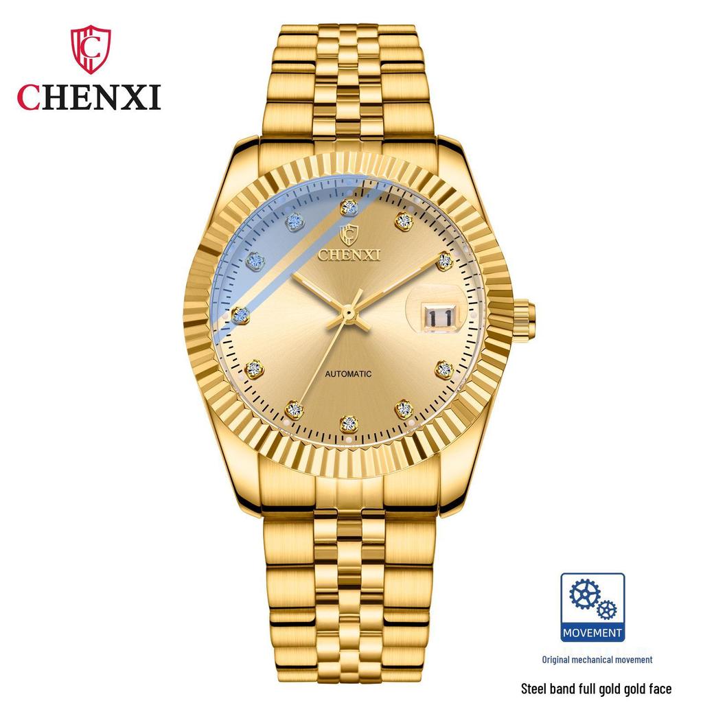 CHENXI Goldene Mechanische Uhr mit Stahlarmband - 8804A Modischer Trendsetter Business-Zeitmesser