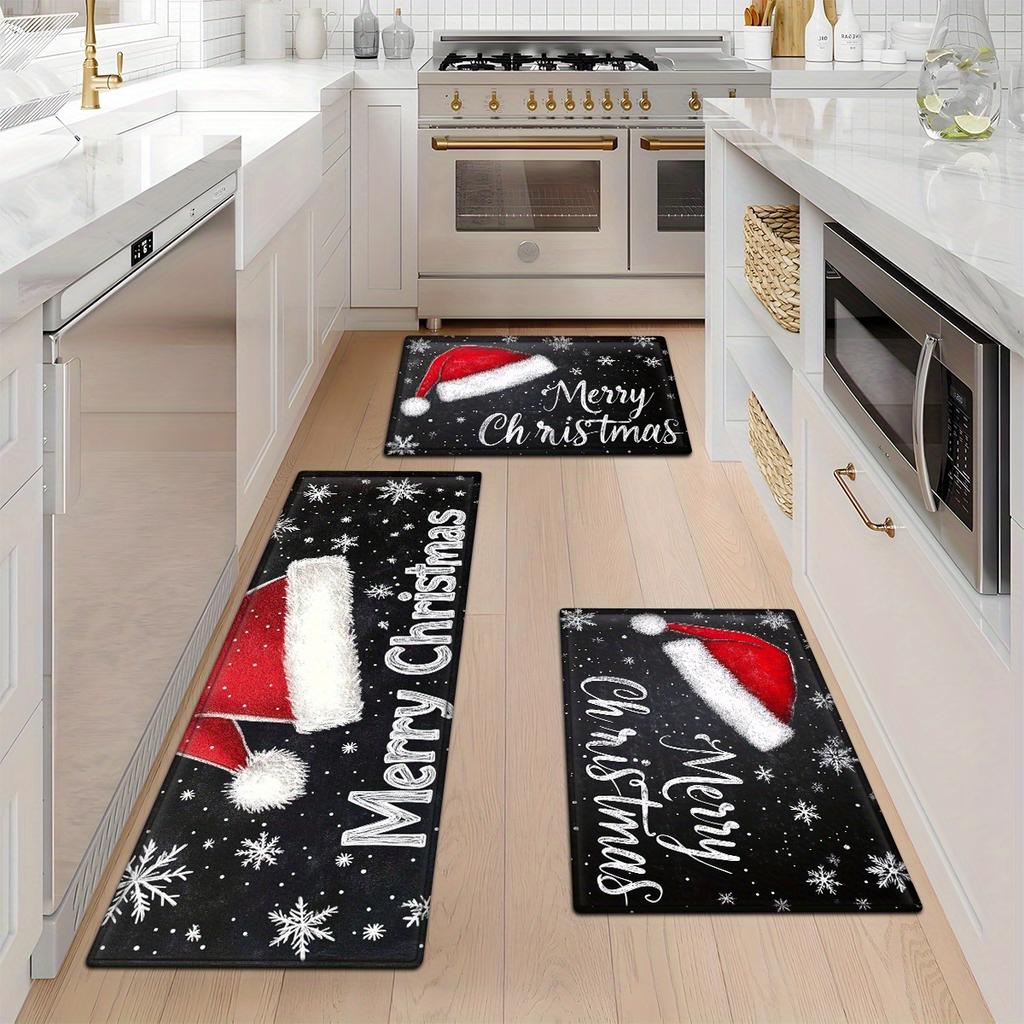 1Pcs Anti Fatigue Kitchen Rugs,Santa Claus Hat Print Waterproof Non-Slip Thick Cushioned Kitchen Mat Heavy Duty Comfort Standing Mat for Kitchen