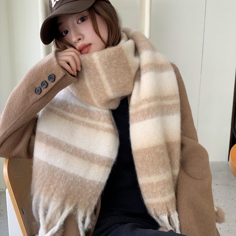 Small Fresh Rainbow Dopamine Scarf Girls Autumn and Winter Student Versatile Fringed Hairball Scarf