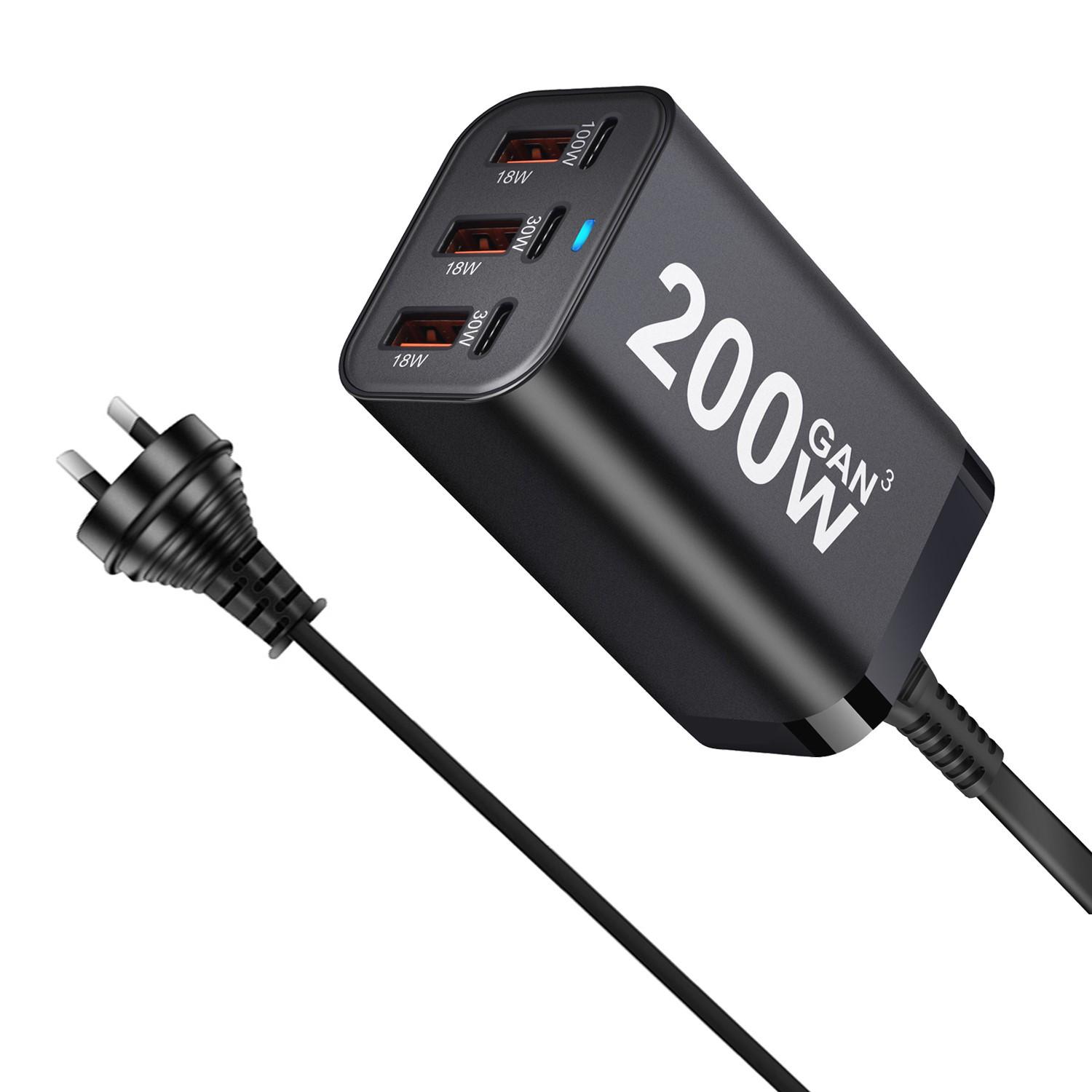 

200W Multi-Port Desktop GaN PD Charger with 3C3A Direct Charging