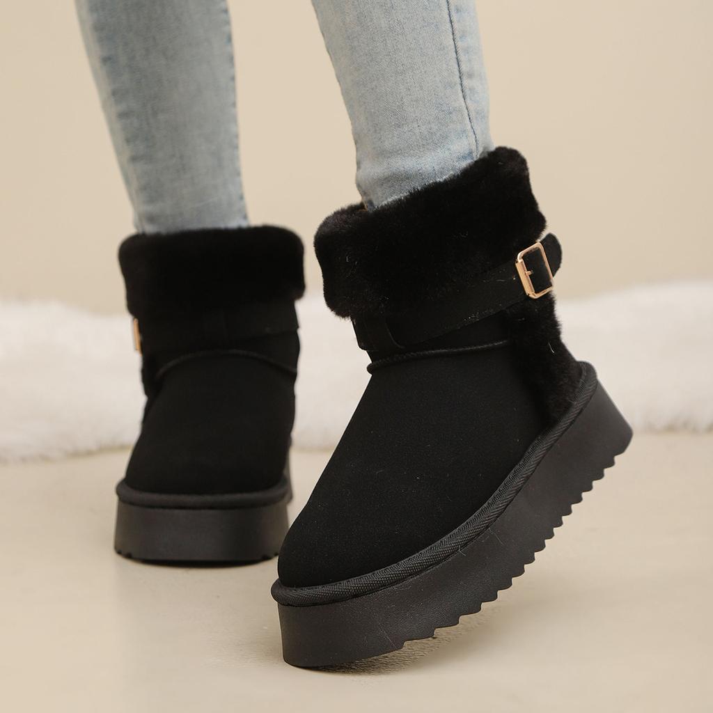 Thick-soled Warm Snow Boots for Women Fleece and Thickening for The Winter of 2025, Comfortable and Lightweight Stylish Belt Buckle Shoes