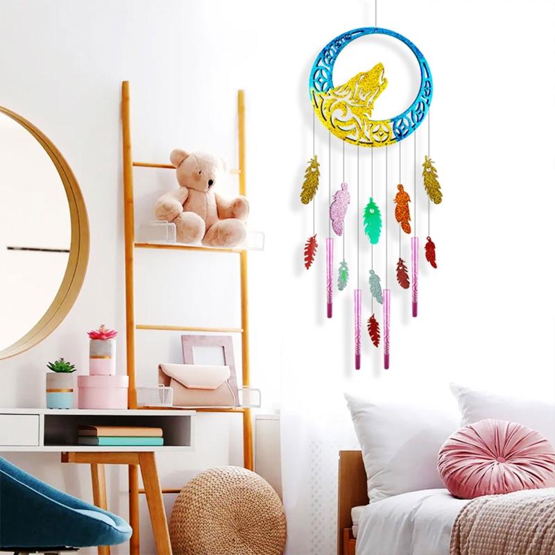 Wolf Feather Glossy Silicone Mold Wall-mounted Wind Chime Mold DIY Keychain Pendant Jewelry Epoxy Resin Crafting Mold