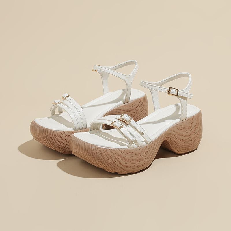 Thick-soled Slope Heel 7CM Sandals for Women with Open-toed Muffin Heel, Light and Not Tired Feet, Retro Roman Heightening Shoes for Women