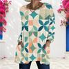 Women Plus Size Round Neck Long Sleeve Floral Plaid Printed Loose T Shirt With Pockets