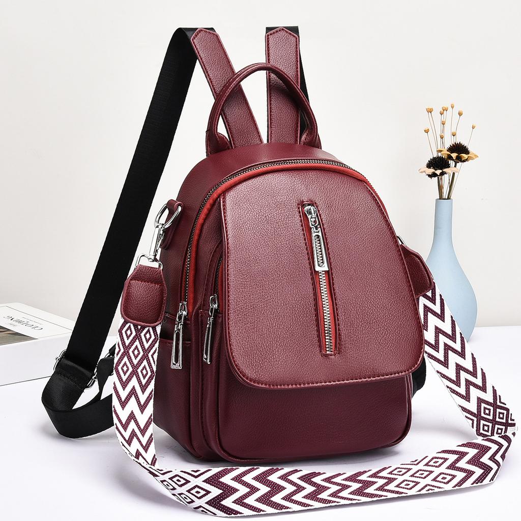 Backpack women's trendy women's bag texture solid color travel bag PU material